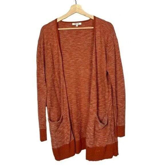 Madewell Summer Ryder Rust Orange Stripe Cardigan Sweater XS - Picture 2 of 6